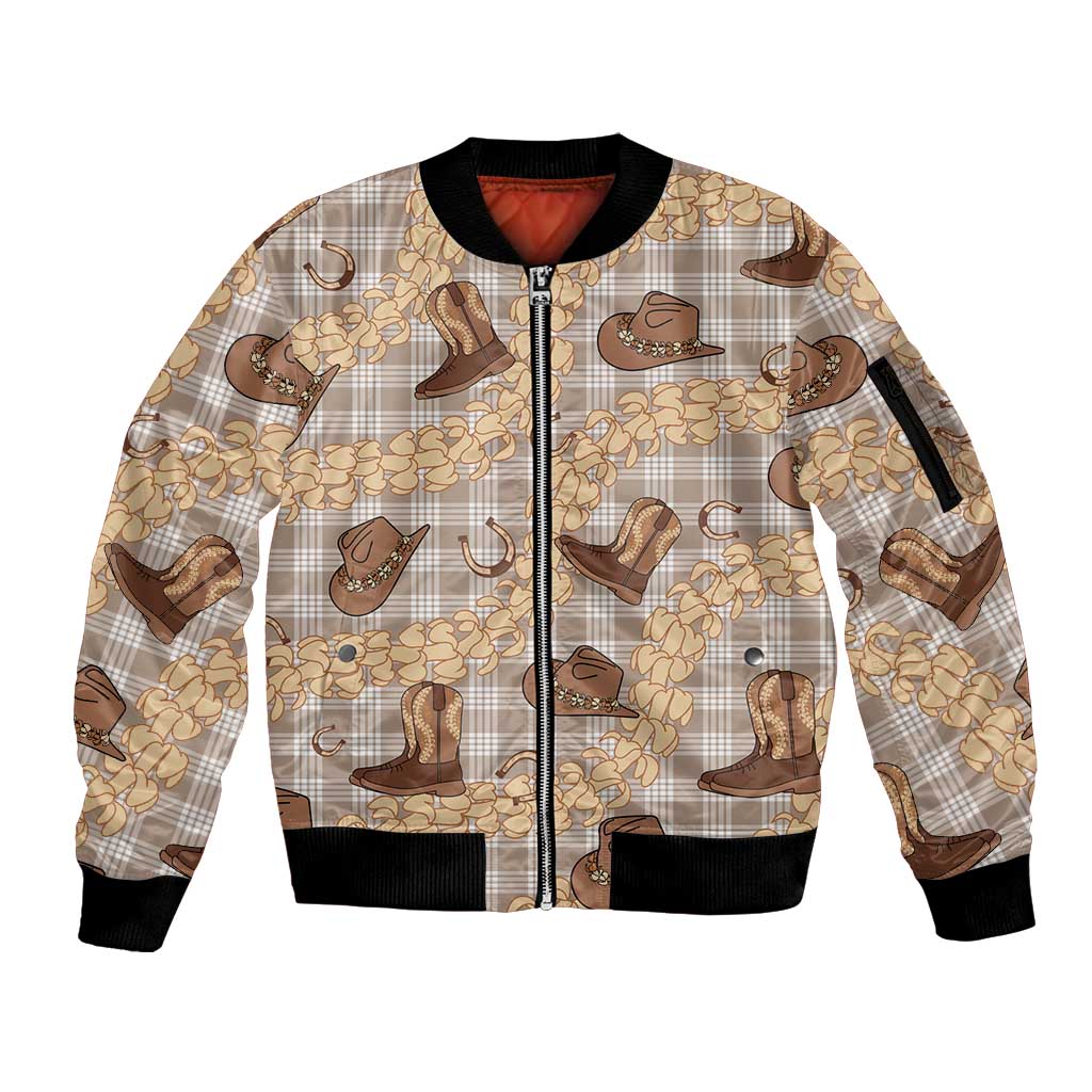 Khaki Palaka Hawaii Cowboy Sleeve Zip Bomber Jacket Puakenikeni Lei Paniolo Papale Seamless Vibes LT14 Unisex Khaki - Polynesian Pride