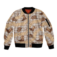 Khaki Palaka Hawaii Cowboy Sleeve Zip Bomber Jacket Puakenikeni Lei Paniolo Papale Seamless Vibes LT14 Unisex Khaki - Polynesian Pride