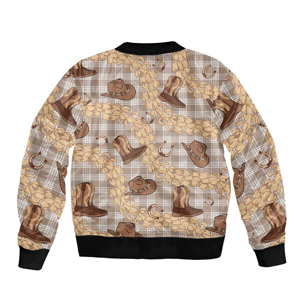 Khaki Palaka Hawaii Cowboy Sleeve Zip Bomber Jacket Puakenikeni Lei Paniolo Papale Seamless Vibes LT14 - Polynesian Pride