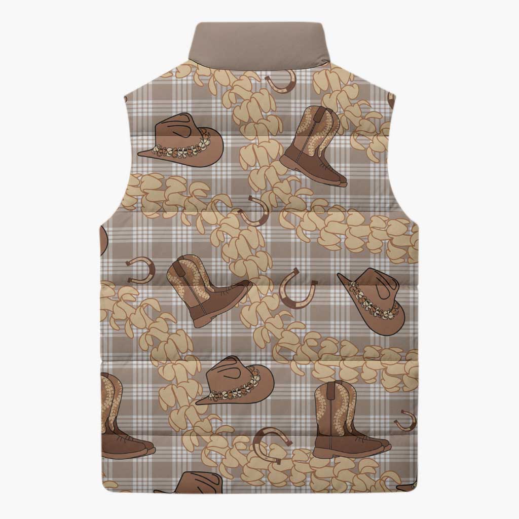 Khaki Palaka Hawaii Cowboy Sleeveless Puffer Jacket Puakenikeni Lei Paniolo Papale Seamless Vibes LT14 - Polynesian Pride