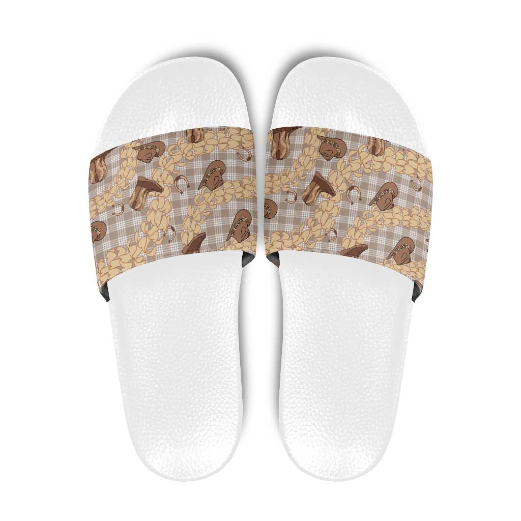 Khaki Palaka Hawaii Cowboy Slide Sandals Puakenikeni Lei Paniolo Papale Seamless Vibes LT14 Khaki - Polynesian Pride