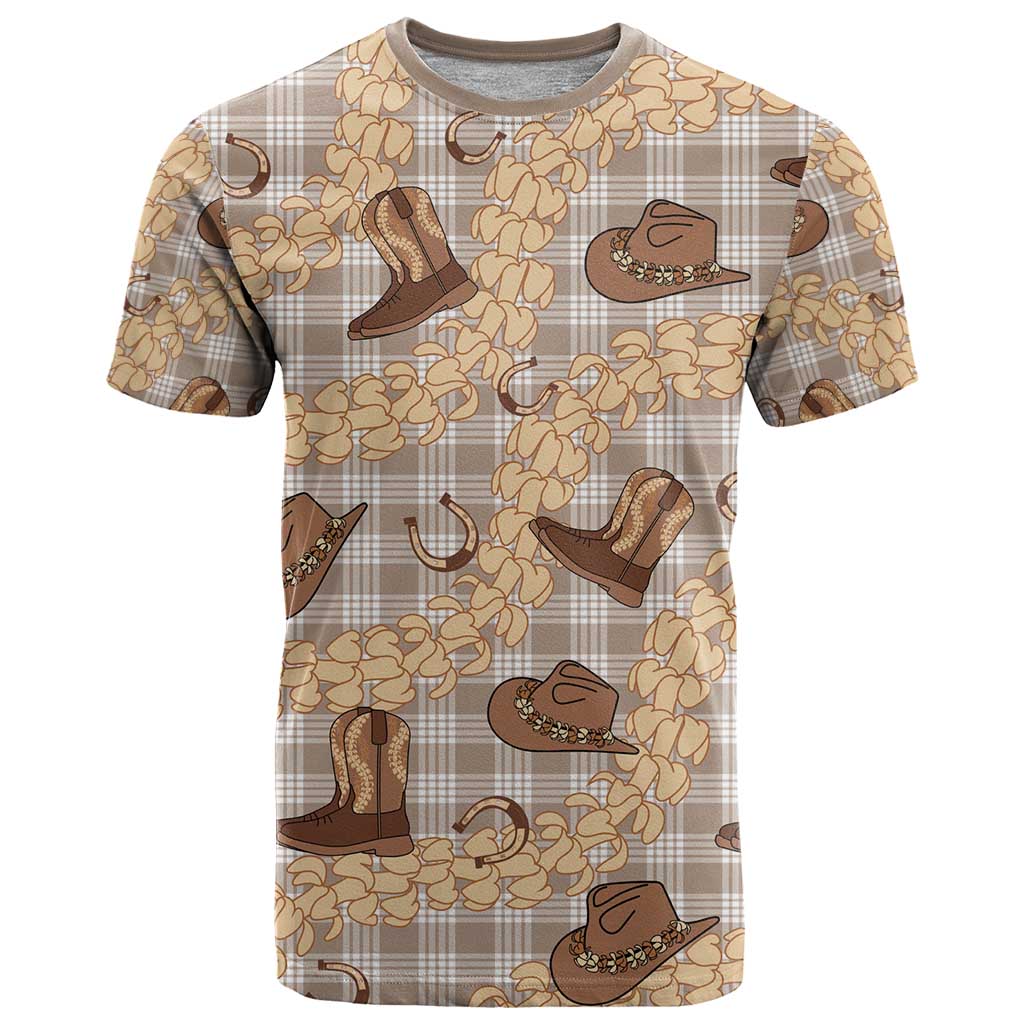 Khaki Palaka Hawaii Cowboy T Shirt Puakenikeni Lei Paniolo Papale Seamless Vibes LT14 Khaki - Polynesian Pride