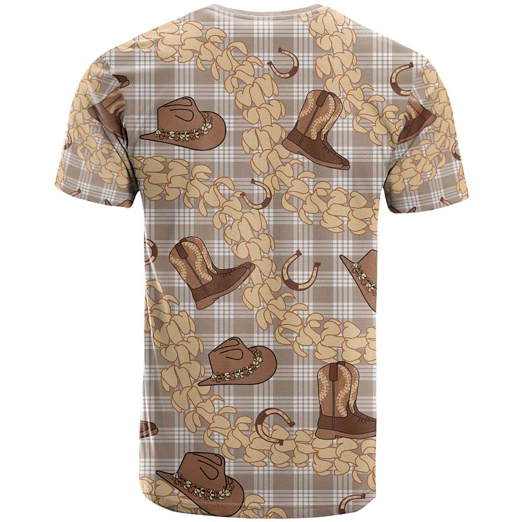 Khaki Palaka Hawaii Cowboy T Shirt Puakenikeni Lei Paniolo Papale Seamless Vibes LT14 - Polynesian Pride