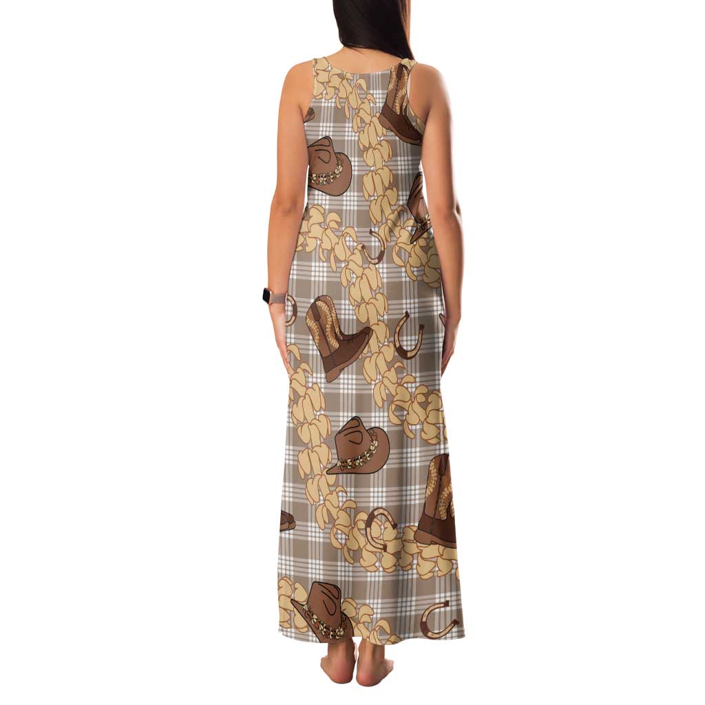 Khaki Palaka Hawaii Cowboy Tank Maxi Dress Puakenikeni Lei Paniolo Papale Seamless Vibes LT14 - Polynesian Pride