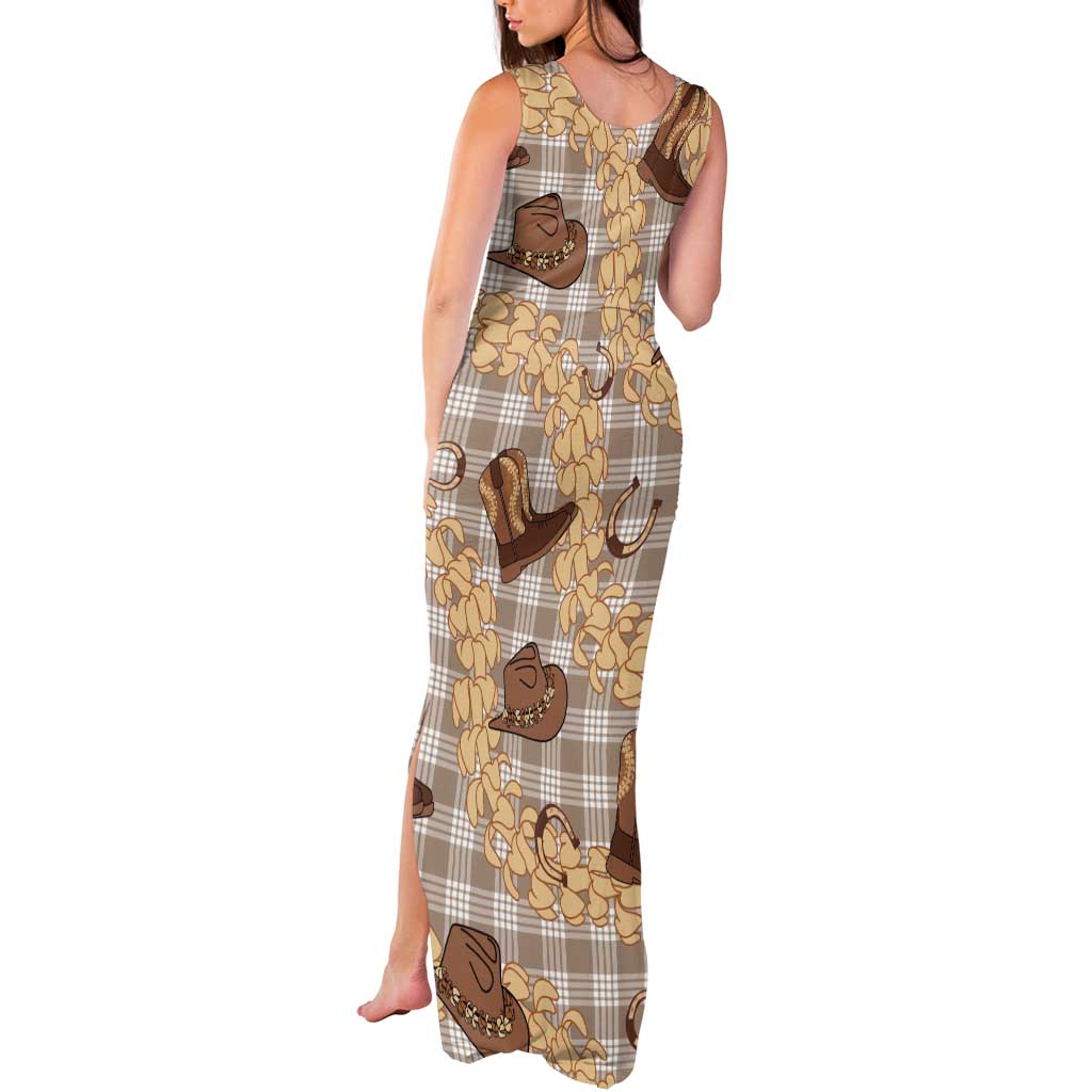 Khaki Palaka Hawaii Cowboy Tank Maxi Dress Puakenikeni Lei Paniolo Papale Seamless Vibes LT14 - Polynesian Pride