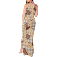 Khaki Palaka Hawaii Cowboy Tank Maxi Dress Puakenikeni Lei Paniolo Papale Seamless Vibes LT14 - Polynesian Pride