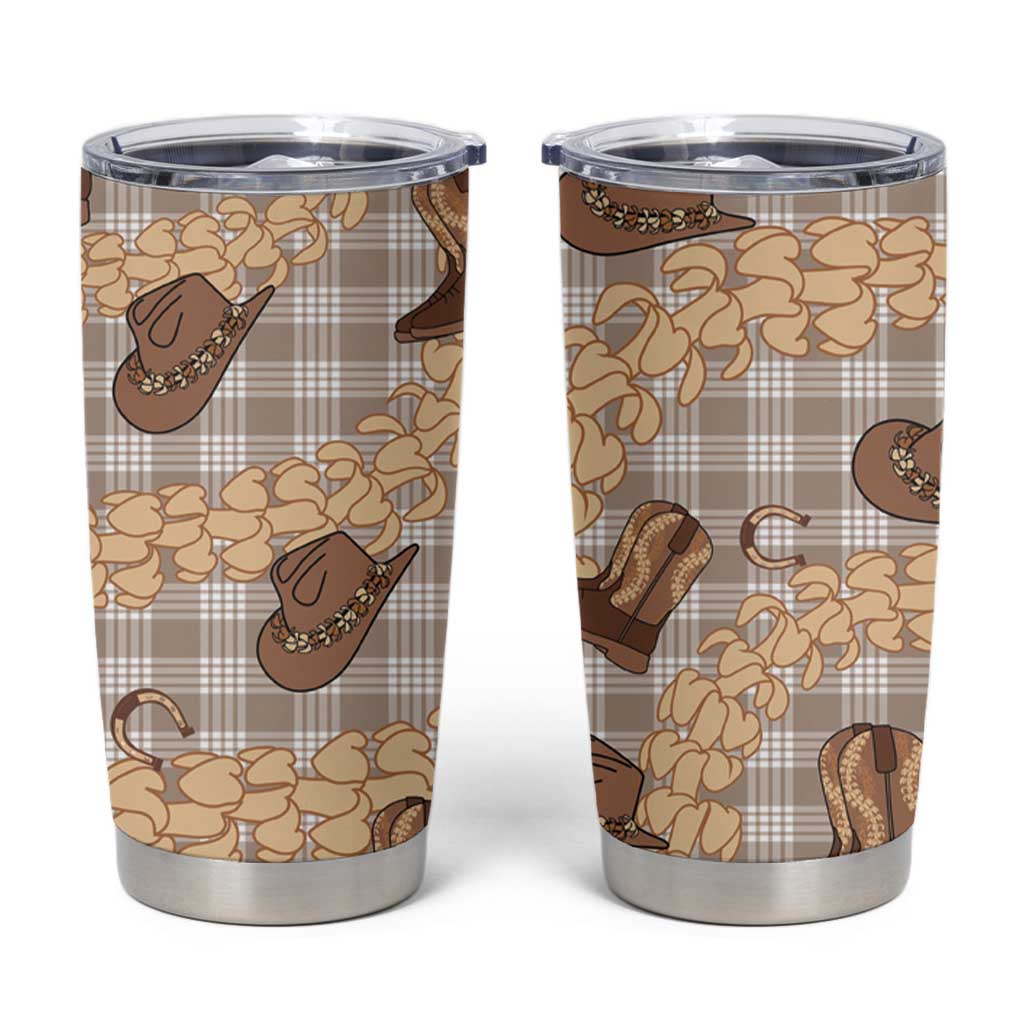 Khaki Palaka Hawaii Cowboy Tumbler Cup Puakenikeni Lei Paniolo Papale Seamless Vibes LT14 Khaki - Polynesian Pride