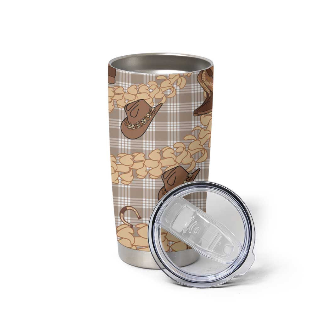 Khaki Palaka Hawaii Cowboy Tumbler Cup Puakenikeni Lei Paniolo Papale Seamless Vibes LT14 - Polynesian Pride