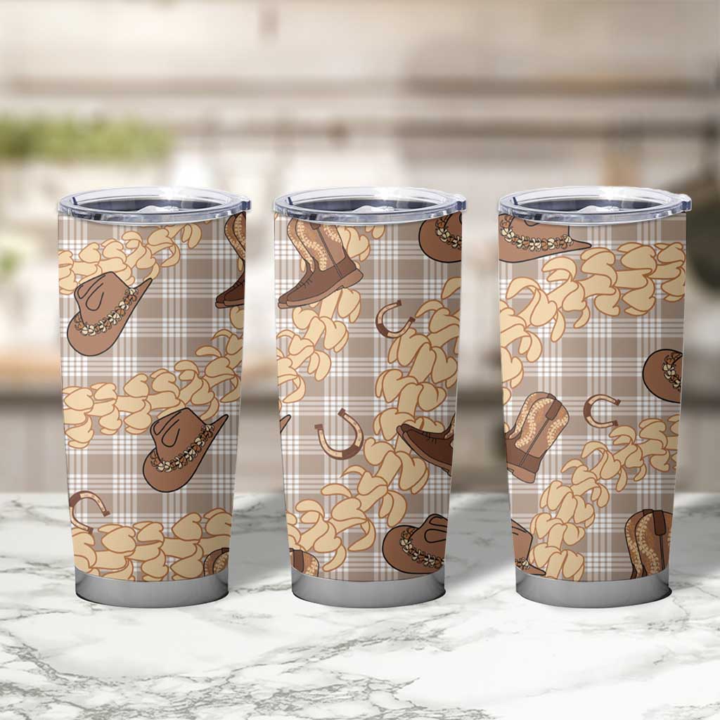 Khaki Palaka Hawaii Cowboy Tumbler Cup Puakenikeni Lei Paniolo Papale Seamless Vibes LT14 - Polynesian Pride