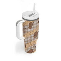 Khaki Palaka Hawaii Cowboy Tumbler With Handle Puakenikeni Lei Paniolo Papale Seamless Vibes LT14 - Polynesian Pride