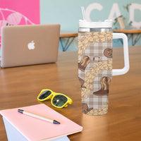 Khaki Palaka Hawaii Cowboy Tumbler With Handle Puakenikeni Lei Paniolo Papale Seamless Vibes LT14 - Polynesian Pride