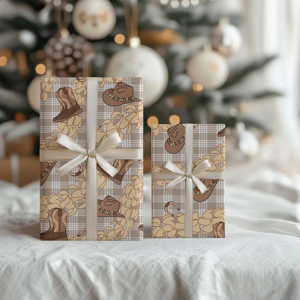 Khaki Palaka Hawaii Cowboy Wrapping Paper Puakenikeni Lei Paniolo Papale Seamless Vibes LT14 - Polynesian Pride