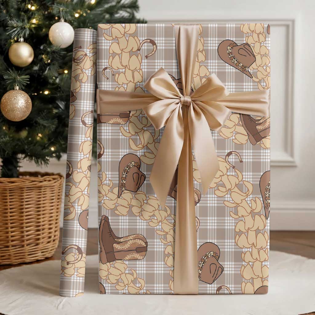 Khaki Palaka Hawaii Cowboy Wrapping Paper Puakenikeni Lei Paniolo Papale Seamless Vibes LT14 - Polynesian Pride