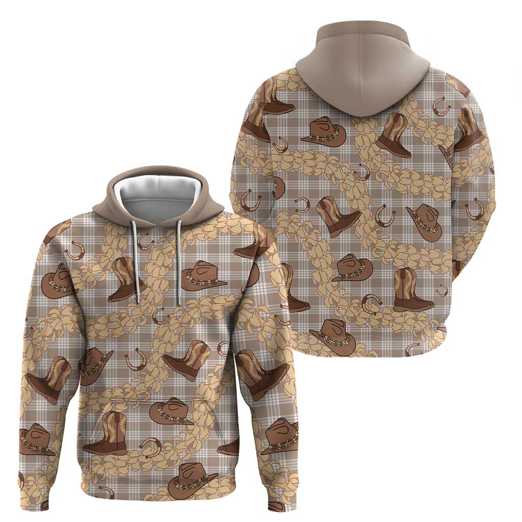 Khaki Palaka Hawaii Cowboy Zip Hoodie Puakenikeni Lei Paniolo Papale Seamless Vibes LT14 - Polynesian Pride