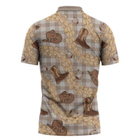 Khaki Palaka Hawaii Cowboy Zipper Polo Shirt Puakenikeni Lei Paniolo Papale Seamless Vibes LT14 - Polynesian Pride