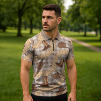 Khaki Palaka Hawaii Cowboy Zipper Polo Shirt Puakenikeni Lei Paniolo Papale Seamless Vibes LT14 - Polynesian Pride