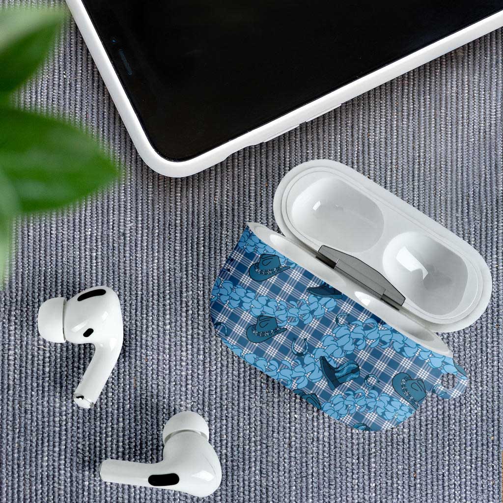 Cyan Palaka Hawaii Cowboy AirPods Case Puakenikeni Lei Paniolo Papale Seamless Vibes LT14 - Polynesian Pride