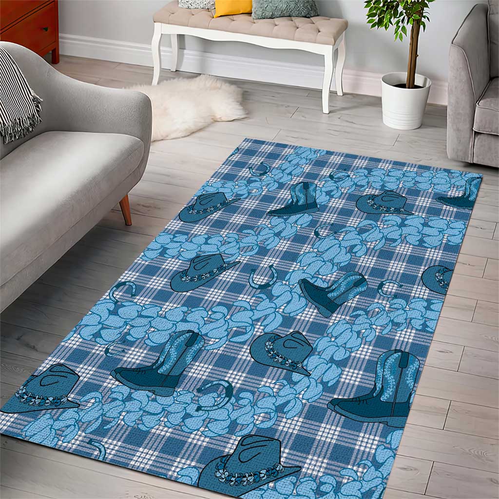 Cyan Palaka Hawaii Cowboy Area Rug Puakenikeni Lei Paniolo Papale Seamless Vibes LT14 - Polynesian Pride