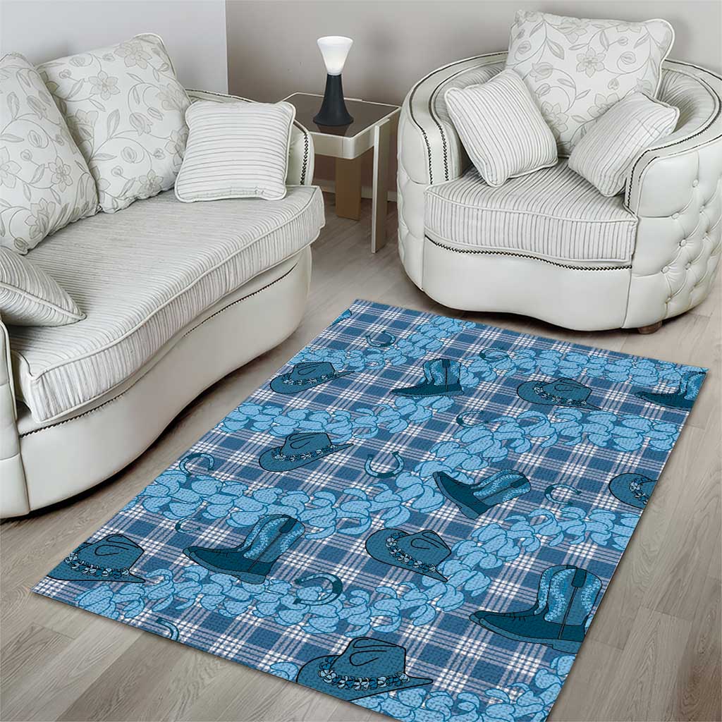Cyan Palaka Hawaii Cowboy Area Rug Puakenikeni Lei Paniolo Papale Seamless Vibes LT14 - Polynesian Pride