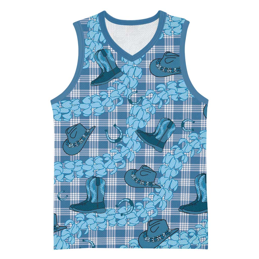 Cyan Palaka Hawaii Cowboy Basketball Jersey Puakenikeni Lei Paniolo Papale Seamless Vibes LT14 Unisex Cyan - Polynesian Pride