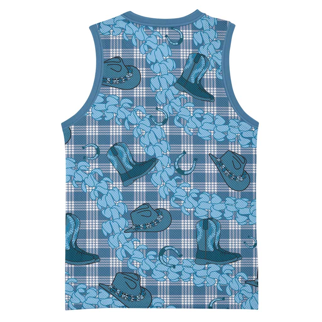 Cyan Palaka Hawaii Cowboy Basketball Jersey Puakenikeni Lei Paniolo Papale Seamless Vibes LT14 - Polynesian Pride