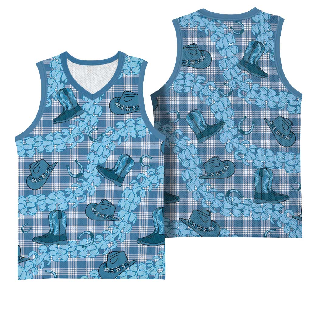 Cyan Palaka Hawaii Cowboy Basketball Jersey Puakenikeni Lei Paniolo Papale Seamless Vibes LT14 - Polynesian Pride