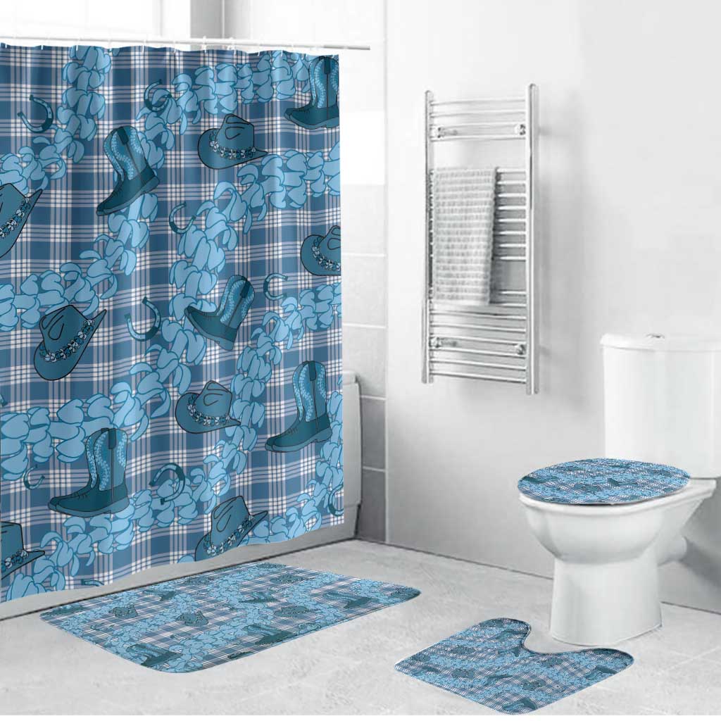 Cyan Palaka Hawaii Cowboy Bathroom Set Puakenikeni Lei Paniolo Papale Seamless Vibes LT14 Bathroom Set (4 pcs) Cyan - Polynesian Pride
