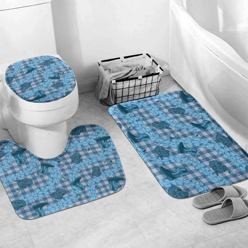 Cyan Palaka Hawaii Cowboy Bathroom Set Puakenikeni Lei Paniolo Papale Seamless Vibes LT14 Mat Set Only (3 pcs) One Size Cyan - Polynesian Pride