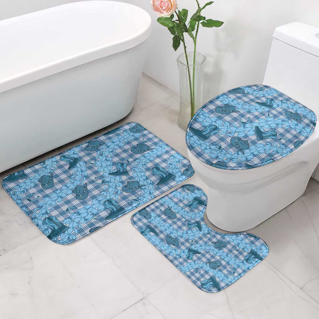 Cyan Palaka Hawaii Cowboy Bathroom Set Puakenikeni Lei Paniolo Papale Seamless Vibes LT14 - Polynesian Pride