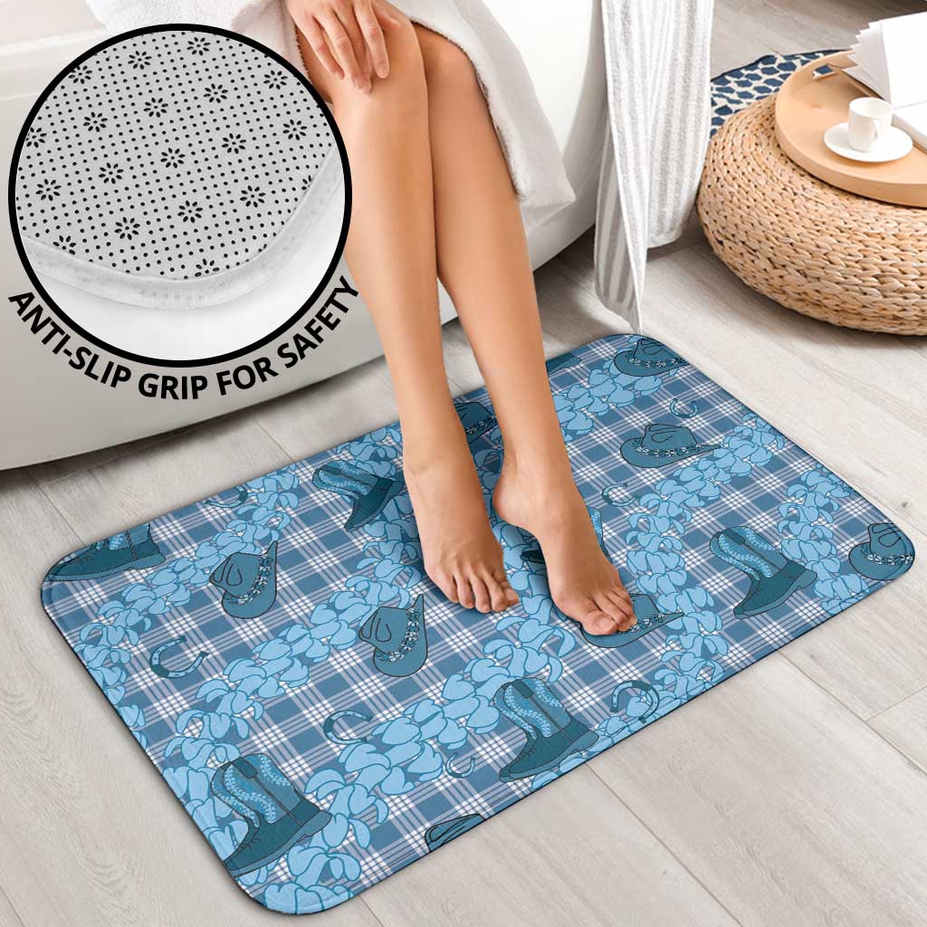 Cyan Palaka Hawaii Cowboy Bathroom Set Puakenikeni Lei Paniolo Papale Seamless Vibes LT14 - Polynesian Pride