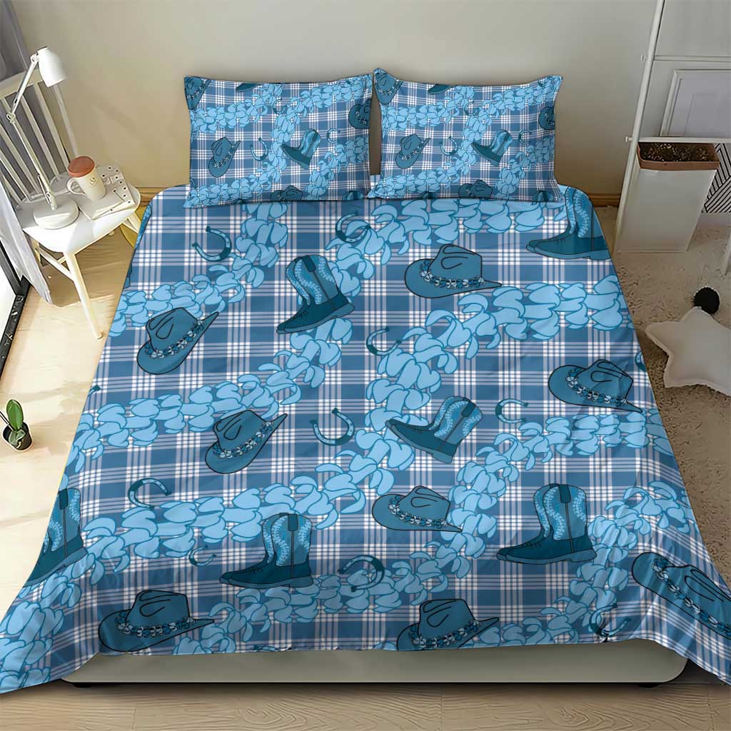 Cyan Palaka Hawaii Cowboy Bedding Set Puakenikeni Lei Paniolo Papale Seamless Vibes - Polynesian Pride