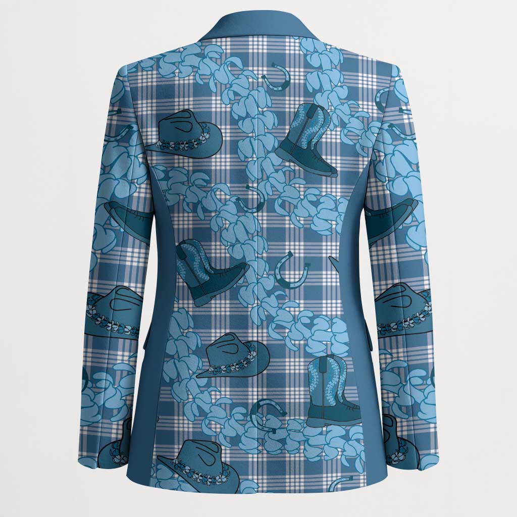Cyan Palaka Hawaii Cowboy Blazer Puakenikeni Lei Paniolo Papale Seamless Vibes LT14 - Polynesian Pride