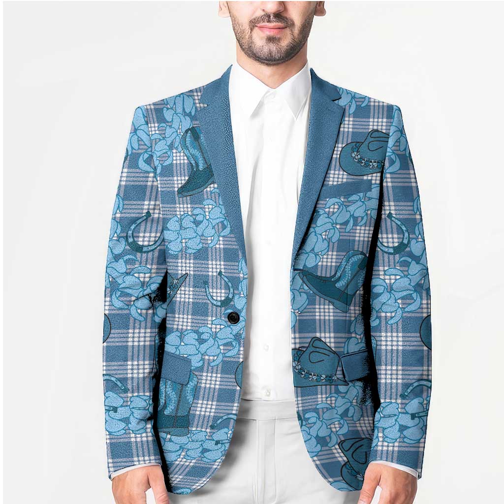 Cyan Palaka Hawaii Cowboy Blazer Puakenikeni Lei Paniolo Papale Seamless Vibes LT14 - Polynesian Pride