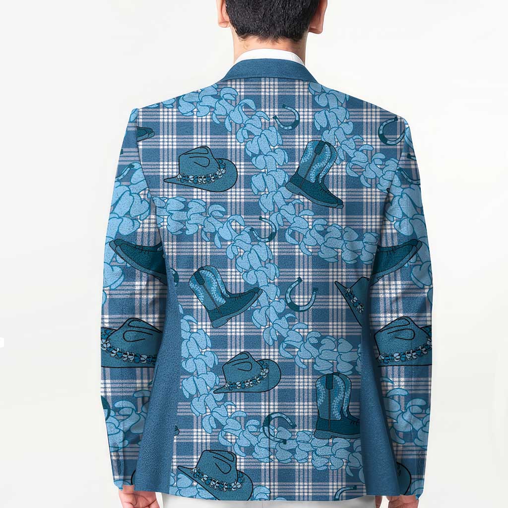 Cyan Palaka Hawaii Cowboy Blazer Puakenikeni Lei Paniolo Papale Seamless Vibes LT14 - Polynesian Pride