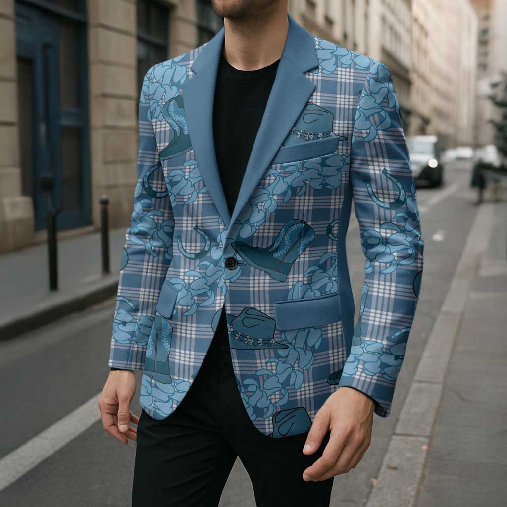 Cyan Palaka Hawaii Cowboy Blazer Puakenikeni Lei Paniolo Papale Seamless Vibes LT14 - Polynesian Pride