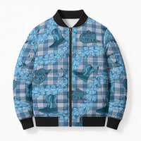 Cyan Palaka Hawaii Cowboy Bomber Puffer Jacket Puakenikeni Lei Paniolo Papale Seamless Vibes LT14 Unisex Cyan - Polynesian Pride