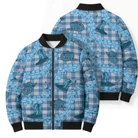 Cyan Palaka Hawaii Cowboy Bomber Puffer Jacket Puakenikeni Lei Paniolo Papale Seamless Vibes LT14 - Polynesian Pride