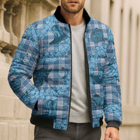Cyan Palaka Hawaii Cowboy Bomber Puffer Jacket Puakenikeni Lei Paniolo Papale Seamless Vibes LT14 - Polynesian Pride