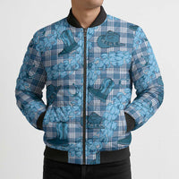 Cyan Palaka Hawaii Cowboy Bomber Puffer Jacket Puakenikeni Lei Paniolo Papale Seamless Vibes LT14 - Polynesian Pride