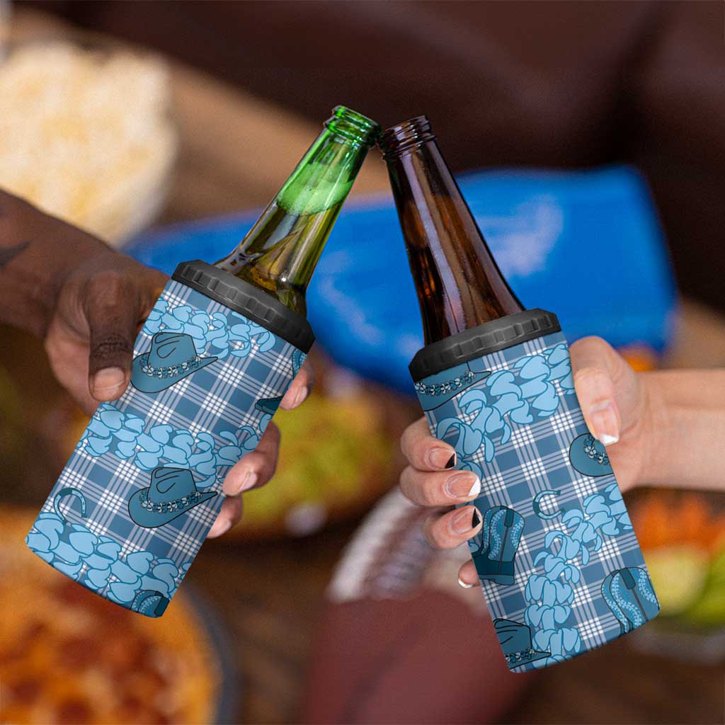 Cyan Palaka Hawaii Cowboy 4 in 1 Can Cooler Tumbler Puakenikeni Lei Paniolo Papale Seamless Vibes LT14 - Polynesian Pride