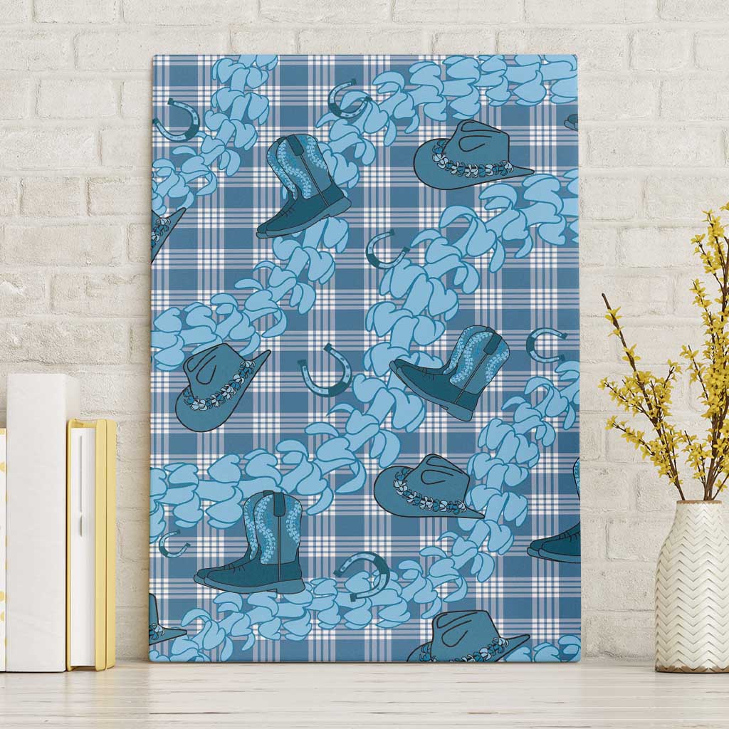 Cyan Palaka Hawaii Cowboy Canvas Wall Art Puakenikeni Lei Paniolo Papale Seamless Vibes LT14 Without Frame Cyan - Polynesian Pride