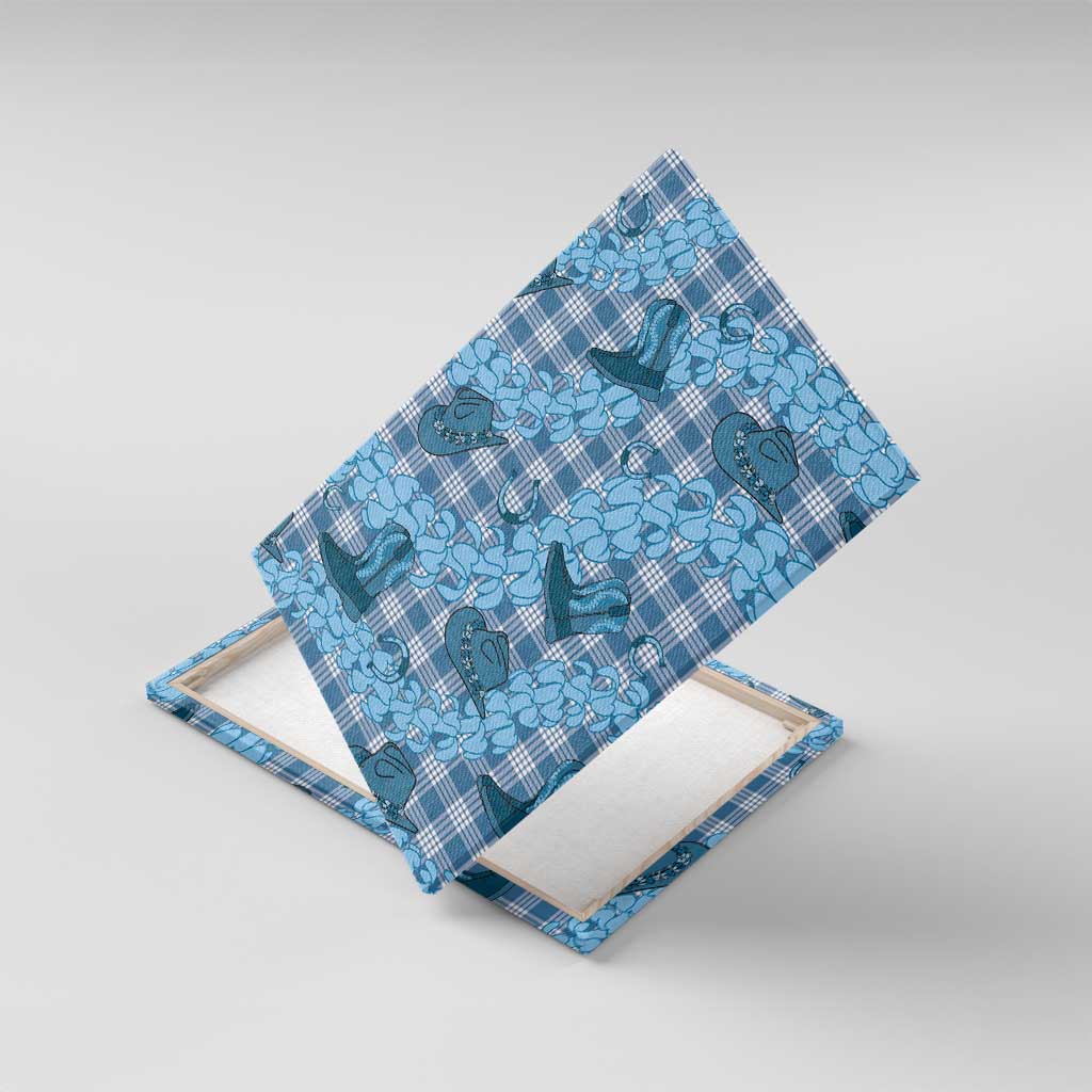 Cyan Palaka Hawaii Cowboy Canvas Wall Art Puakenikeni Lei Paniolo Papale Seamless Vibes LT14 With Frame Cyan - Polynesian Pride