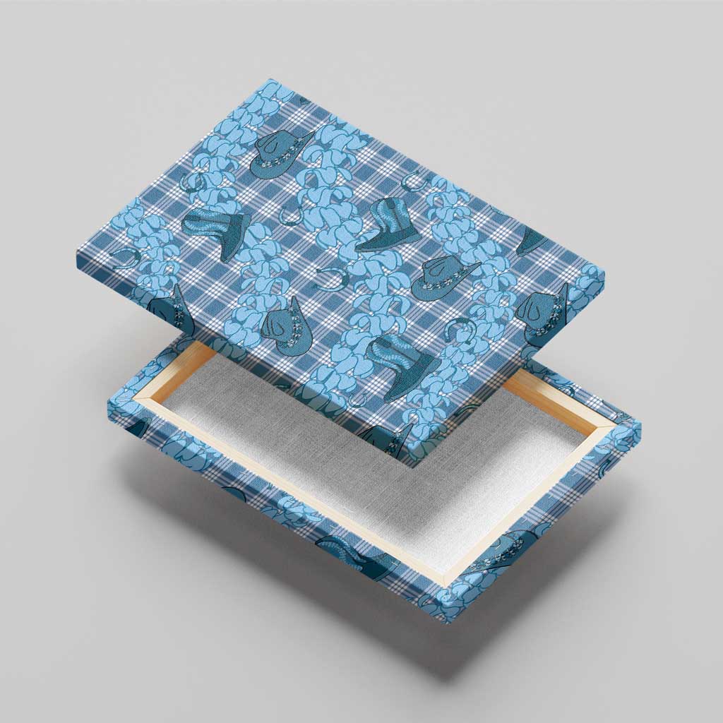 Cyan Palaka Hawaii Cowboy Canvas Wall Art Puakenikeni Lei Paniolo Papale Seamless Vibes LT14 - Polynesian Pride