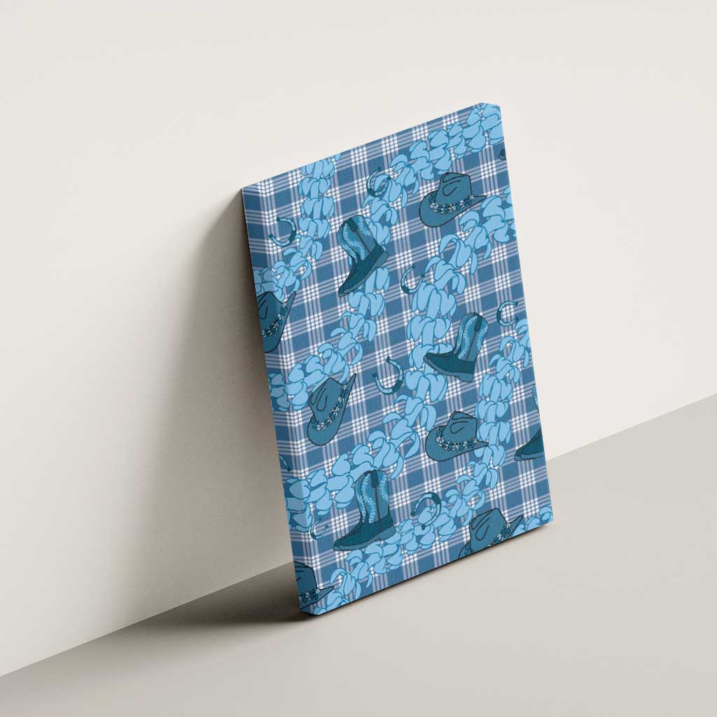 Cyan Palaka Hawaii Cowboy Canvas Wall Art Puakenikeni Lei Paniolo Papale Seamless Vibes LT14 - Polynesian Pride
