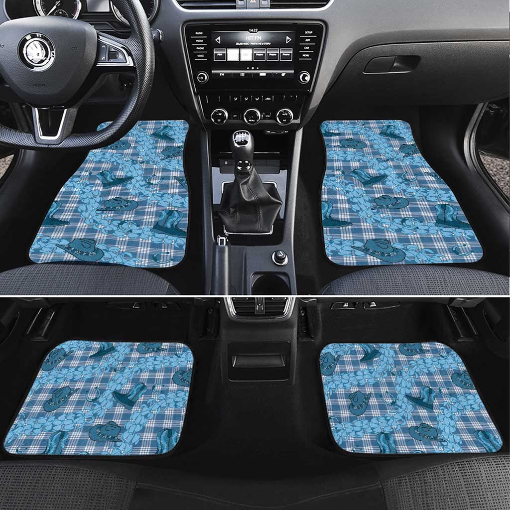 Cyan Palaka Hawaii Cowboy Car Mats Puakenikeni Lei Paniolo Papale Seamless Vibes LT14 Set 4pcs Cyan - Polynesian Pride