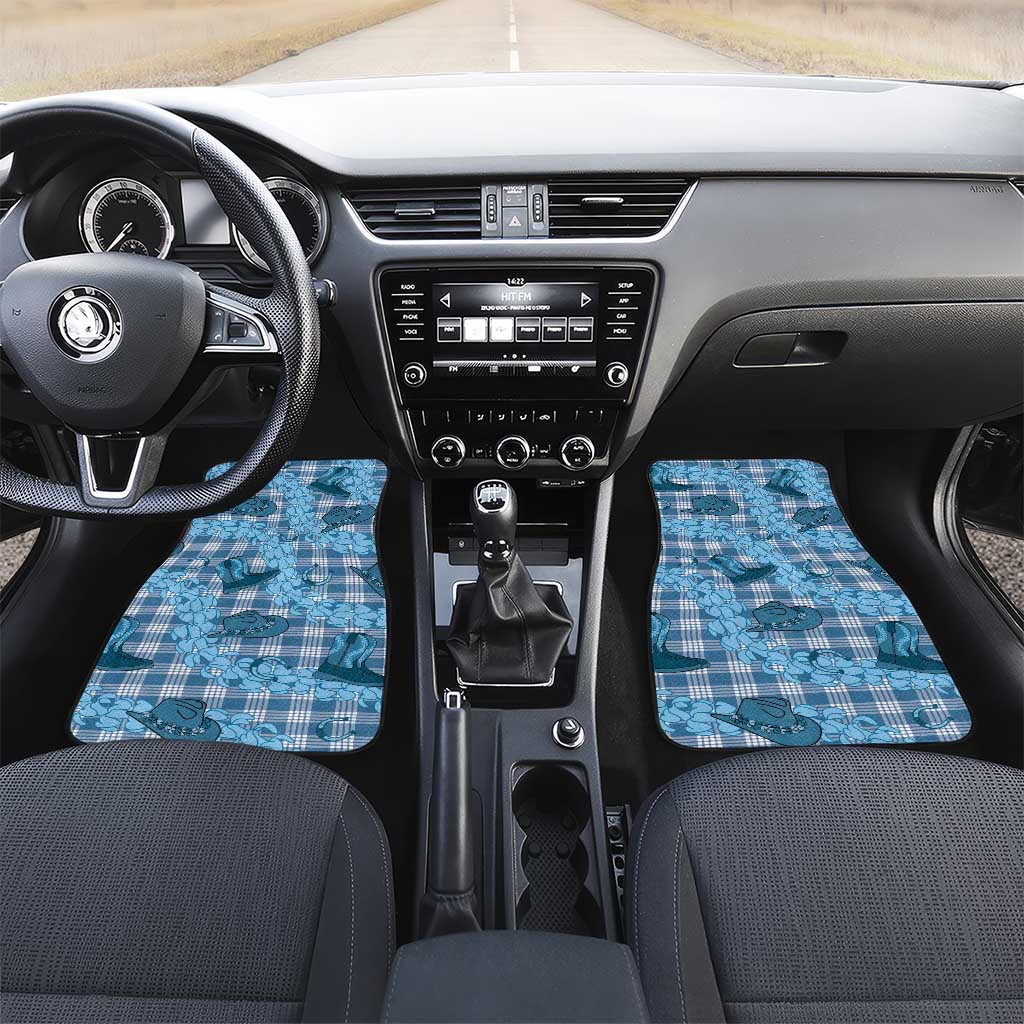 Cyan Palaka Hawaii Cowboy Car Mats Puakenikeni Lei Paniolo Papale Seamless Vibes LT14 Set 2pcs - Front Cyan - Polynesian Pride