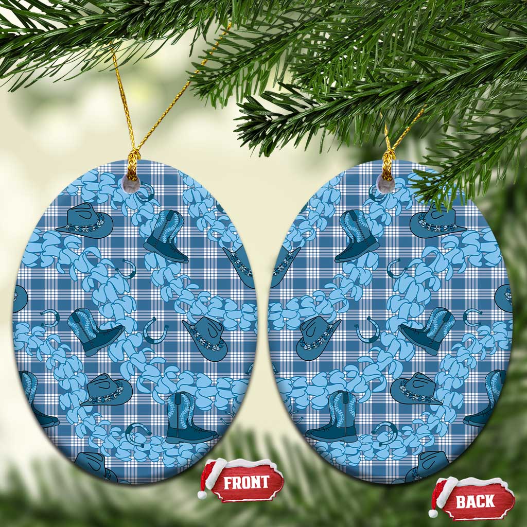 Cyan Palaka Hawaii Cowboy Ceramic Ornament Puakenikeni Lei Paniolo Papale Seamless Vibes LT14 Oval Cyan - Polynesian Pride
