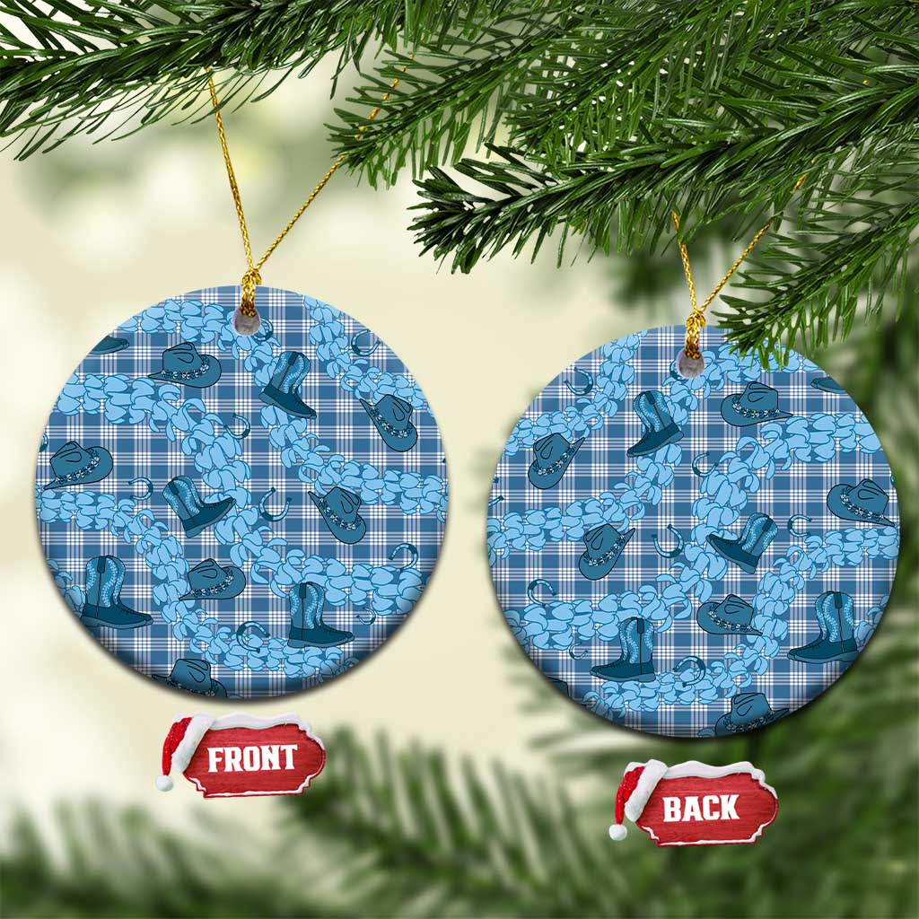Cyan Palaka Hawaii Cowboy Ceramic Ornament Puakenikeni Lei Paniolo Papale Seamless Vibes LT14 Circle Cyan - Polynesian Pride
