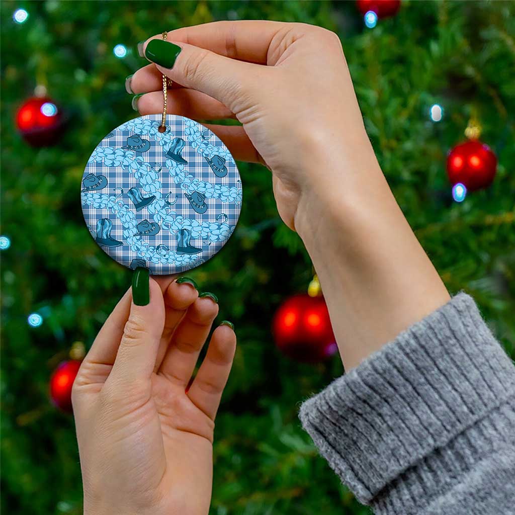 Cyan Palaka Hawaii Cowboy Ceramic Ornament Puakenikeni Lei Paniolo Papale Seamless Vibes LT14 - Polynesian Pride