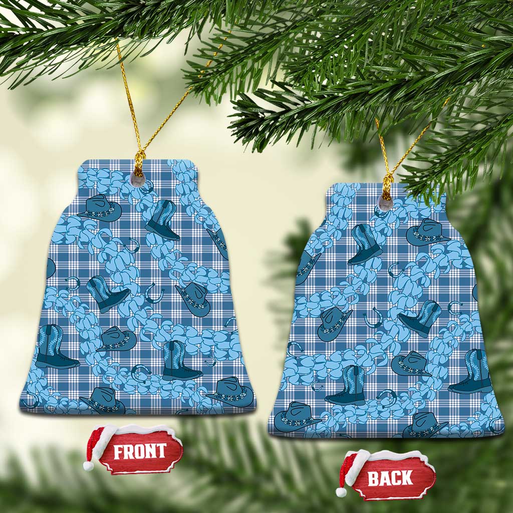 Cyan Palaka Hawaii Cowboy Ceramic Ornament Puakenikeni Lei Paniolo Papale Seamless Vibes LT14 Bell Flake Cyan - Polynesian Pride
